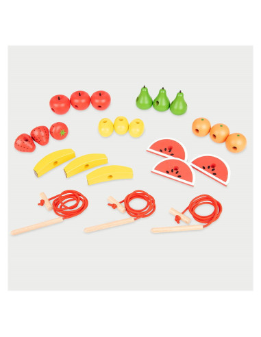 TIK-74015,Set pentru insirat cu fructe mari din lemn, TickiT
