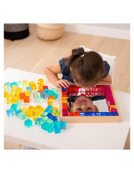 TIK-73548,Gem Cube, set 100 cuburi acrilice cu tava din lemn, TickiT