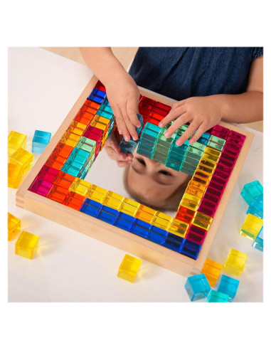 TIK-73548,Gem Cube, set 100 cuburi acrilice cu tava din lemn, TickiT