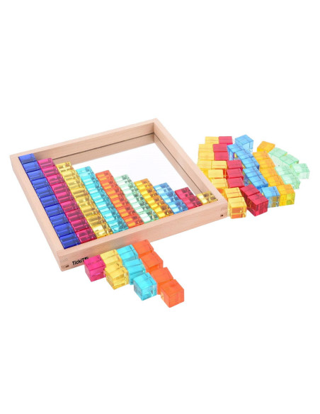 TIK-73548,Gem Cube, set 100 cuburi acrilice cu tava din lemn, TickiT