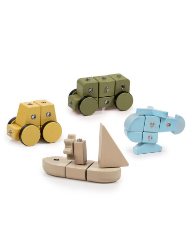 G2062,Snap Block Vehicles, blocuri de constructie din lemn, 32 piese
