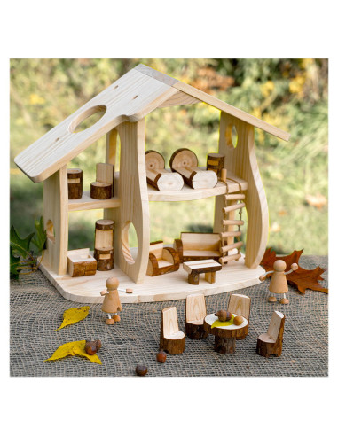 G15505,Casuta de papusi cu mobilier Woodlands, Guidecraft