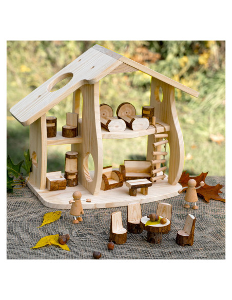 G15505,Casuta de papusi cu mobilier Woodlands, Guidecraft