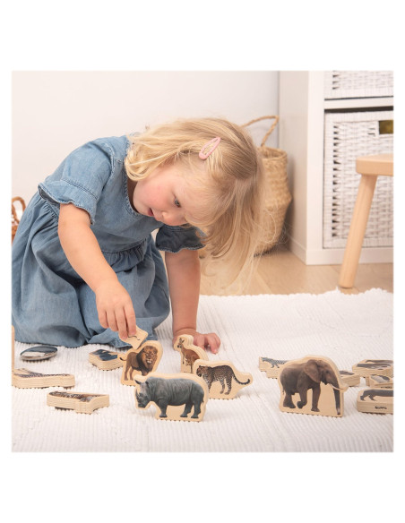TIK-73572,Blocuri din lemn cu Animale salbatice, 15 piese, TickiT