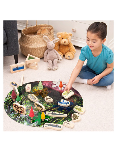 TIK-73570,Blocuri din lemn cu Reptile si Amfibieni, 15 piese, TickiT