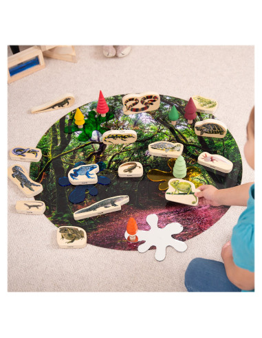 TIK-73570,Blocuri din lemn cu Reptile si Amfibieni, 15 piese, TickiT