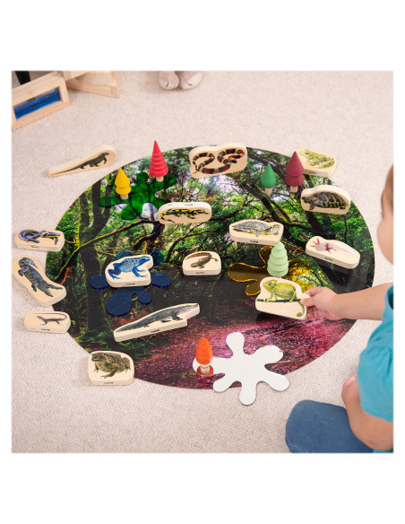 TIK-73570,Blocuri din lemn cu Reptile si Amfibieni, 15 piese, TickiT