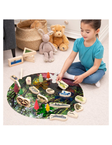 TIK-73570,Blocuri din lemn cu Reptile si Amfibieni, 15 piese, TickiT