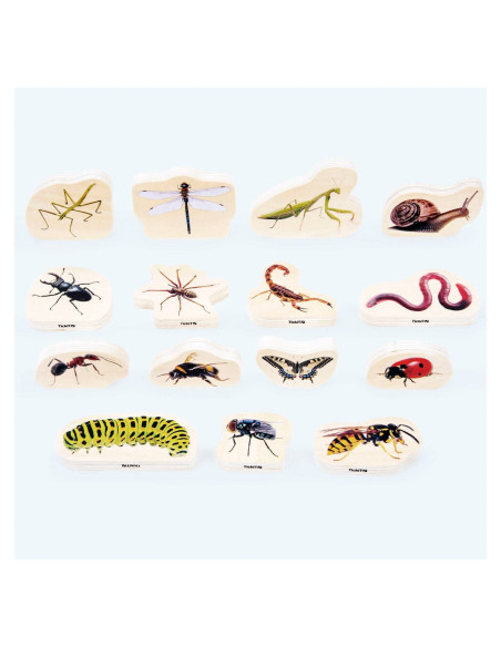 TIK-73568,Blocuri din lemn cu Insecte, 15 piese, TickiT