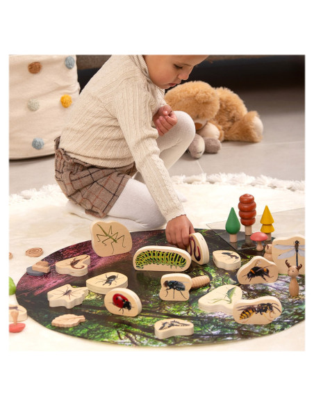 TIK-73568,Blocuri din lemn cu Insecte, 15 piese, TickiT