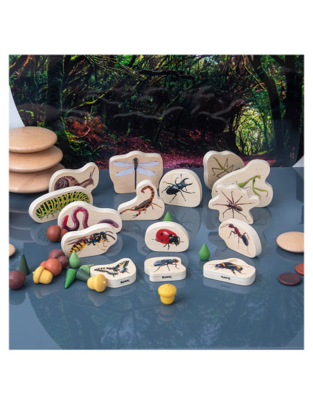 TIK-73568,Blocuri din lemn cu Insecte, 15 piese, TickiT