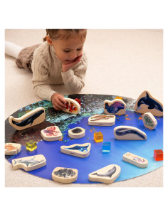 TIK-73566,Blocuri din lemn cu Animale marine, 15 piese, TickiT 2