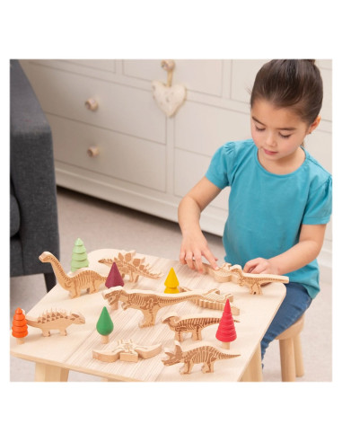 TIK-74061,Dinozauri din lemn, 10 piese, TickiT