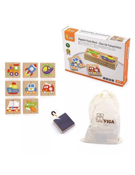 VIG50723,Puzzle magnetic din lemn, Mijloace de transport