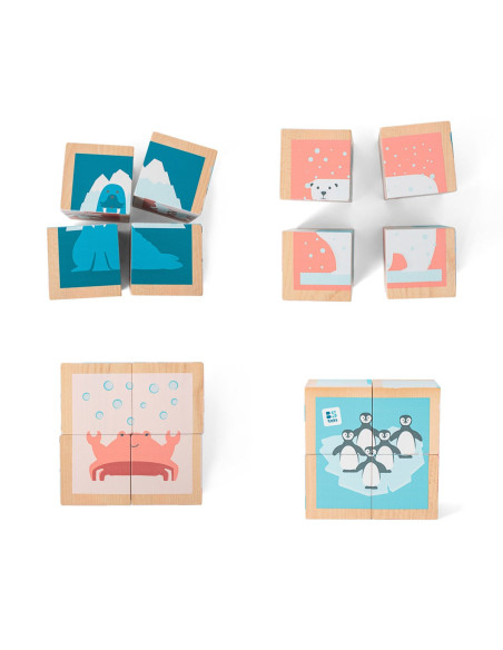 BSGA499,Puzzle cu cuburi din lemn, Animale polare