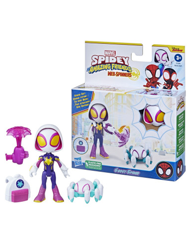 F8143_F7258,Spidey Prietenii Extraordinari Set Figurina Ghost Spider 10cm Si Accesorii