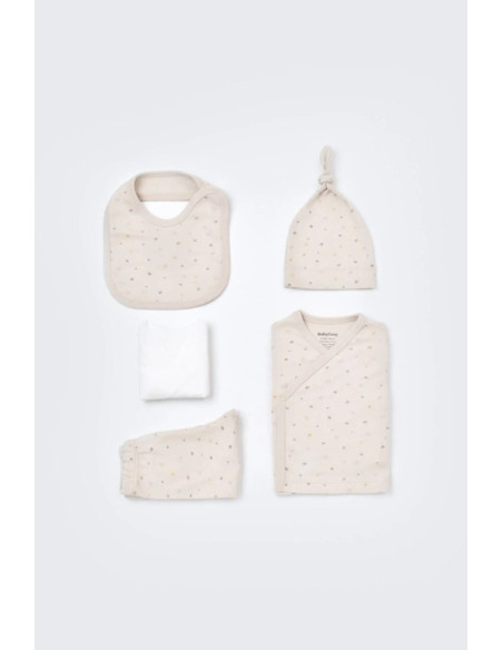 UP-BC-CSY5510-,Set 5 piese pentru nou nascut - 100% bumbac organic - Crem cu buline, BabyCosy