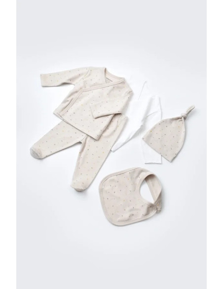 UP-BC-CSY5510-,Set 5 piese pentru nou nascut - 100% bumbac organic - Crem cu buline, BabyCosy