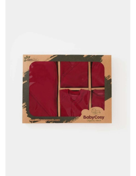 UP-BC-CSY5111,Set de 10 piese pentru nou nascut - 100% bumbac organic - Rosu, BabyCosy
