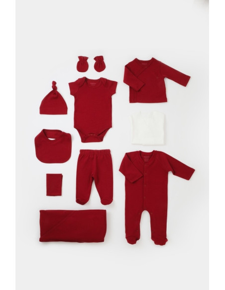 UP-BC-CSY5111,Set de 10 piese pentru nou nascut - 100% bumbac organic - Rosu, BabyCosy