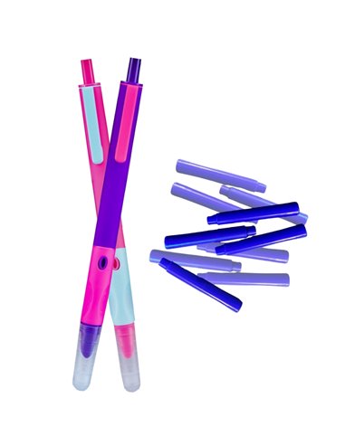 Set stilouri cu cerneala termosensibila si mecanism 69 + Rezerve, Neon