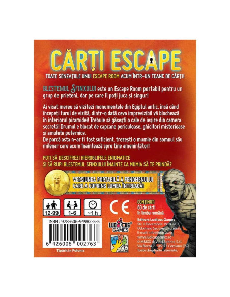 ROB-32376,Carti Escape - Blestemul Sfinxului, ISBN: 978-606-94982-5-5