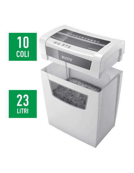 L-80090000,Distrugator documente manual LEITZ IQ Home Office, P4, cross-cut (confeti), 10 coli, cos 23l, alb