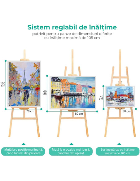 CRDSEV3_150ROZ,Sevalet pictura, 150 cm, lemn de pin, inaltime reglabila, culoare roz