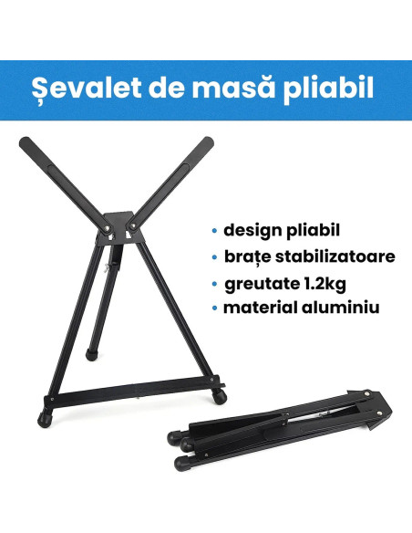 Sevalet de masa, birou, pliabil, material aluminiu, pentru panze de pana la 50x65 cm, 1.2kg