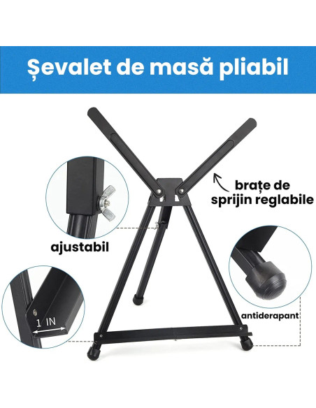 Sevalet de masa, birou, pliabil, material aluminiu, pentru panze de pana la 50x65 cm, 1.2kg