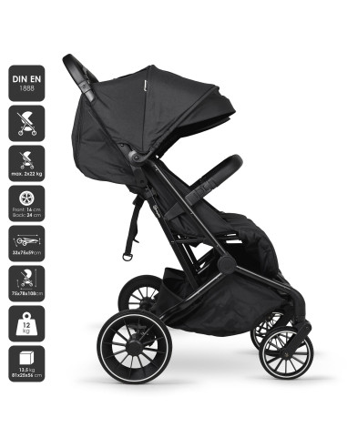 BB-BGO-7901,BabyGo - Carucior pliabil pentru gemeni GoTwice, Black