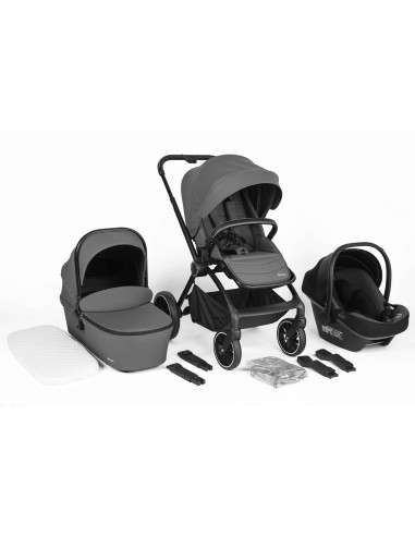 BB-BGO-77531,BabyGo - Carucior 3 in 1 Harmony Grey cu maner reglabil pe inaltime, cadru Black