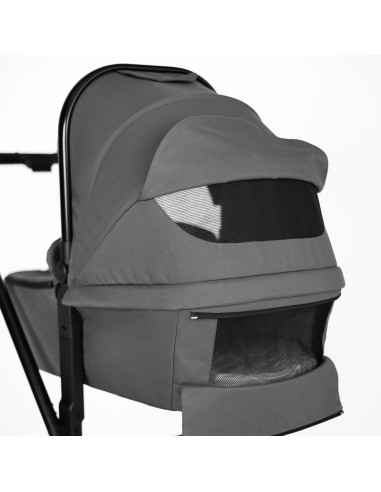 BB-BGO-77531,BabyGo - Carucior 3 in 1 Harmony Grey cu maner reglabil pe inaltime, cadru Black