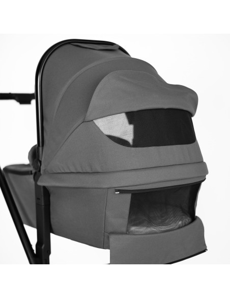 BB-BGO-77531,BabyGo - Carucior 3 in 1 Harmony Grey cu maner reglabil pe inaltime, cadru Black