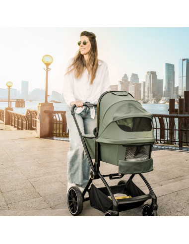 BB-BGO-77531,BabyGo - Carucior 3 in 1 Harmony Grey cu maner reglabil pe inaltime, cadru Black