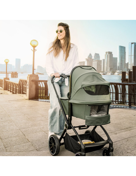 BB-BGO-77531,BabyGo - Carucior 3 in 1 Harmony Grey cu maner reglabil pe inaltime, cadru Black