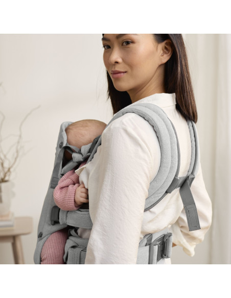 BS-088029E1,BabyBjorn - Marsupiu anatomic cu multiple pozitii de purtare colectia Harmony, tesatura melange, Light Gray
