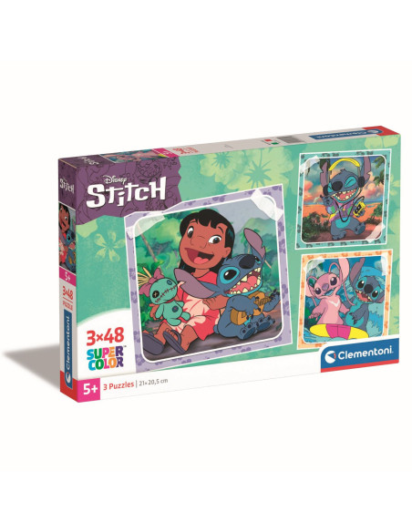 VV-1200-25321,Puzzle Super Color Disney 3x48 Stitch Clementoni