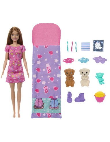 MTHXN01,Barbie Papusa Barbie Family Set Petrecere Cu 2 Catelusi Color Change