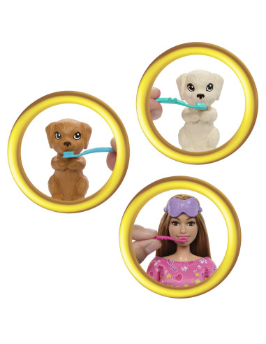 MTHXN01,Barbie Papusa Barbie Family Set Petrecere Cu 2 Catelusi Color Change