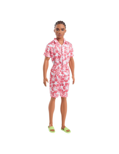 MTDWK44_HYT99,Barbie Papusa Baiat Fashionistas In Salopeta Stil Hawaian Si Sandale Verzi