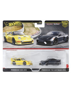 MTHBL96_HRR82,Hot Wheels Premium Set 2 Masinute Metalice Porsche 993 Gt2 Si Porsche 718 Cayman Gt4 Scara 1:64