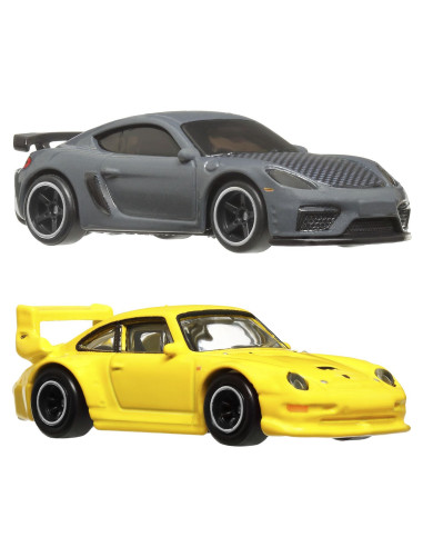 MTHBL96_HRR82,Hot Wheels Premium Set 2 Masinute Metalice Porsche 993 Gt2 Si Porsche 718 Cayman Gt4 Scara 1:64