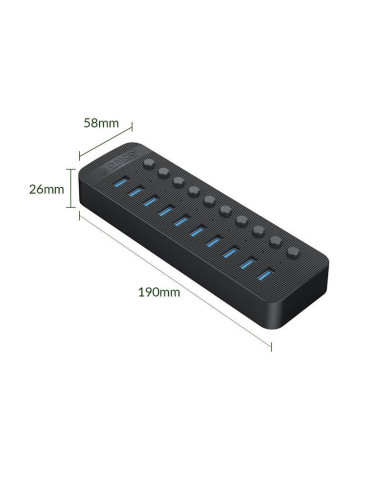 CT2U3-10AB-BK,HUB USB Orico CT2U3-10AB USB 3.0 negru