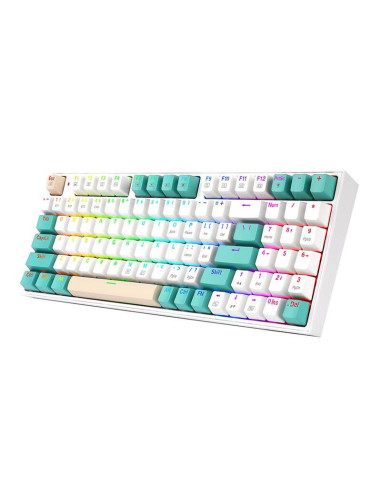 K643WGC-RGB-PRO_RD,Tastatura gaming mecanica Bluetooth cu si fara fir Redragon Veigar alba iluminare RGB