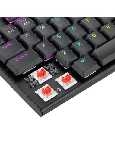 K618RGB-PRO_RD,Tastatura gaming mecanica Bluetooth cu fir si wireless Redragon Horus Pro neagra iluminare RGB switch-uri rosii