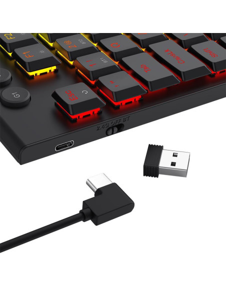 K618RGB-PRO_RD,Tastatura gaming mecanica Bluetooth cu fir si wireless Redragon Horus Pro neagra iluminare RGB switch-uri rosii