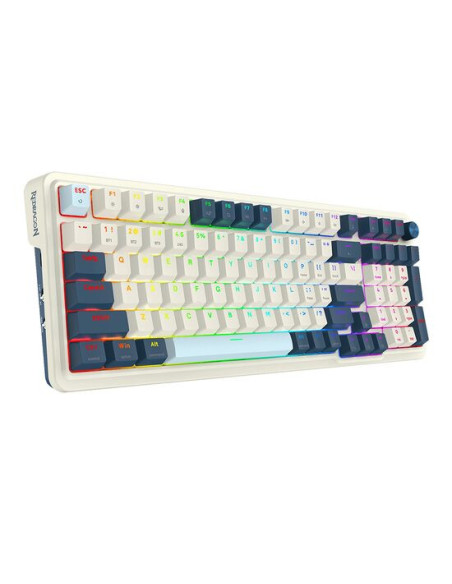 K686WB-RGB-PRO,Tastatura gaming mecanica Bluetooth cu si fara fir Redragon Eisa Pro alba cu albastru iluminare RGB