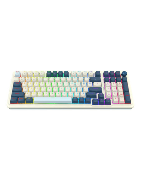 K686WB-RGB-PRO,Tastatura gaming mecanica Bluetooth cu si fara fir Redragon Eisa Pro alba cu albastru iluminare RGB