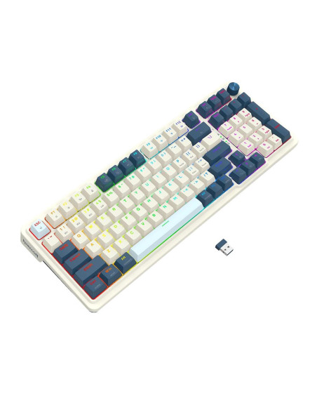 K686WB-RGB-PRO,Tastatura gaming mecanica Bluetooth cu si fara fir Redragon Eisa Pro alba cu albastru iluminare RGB